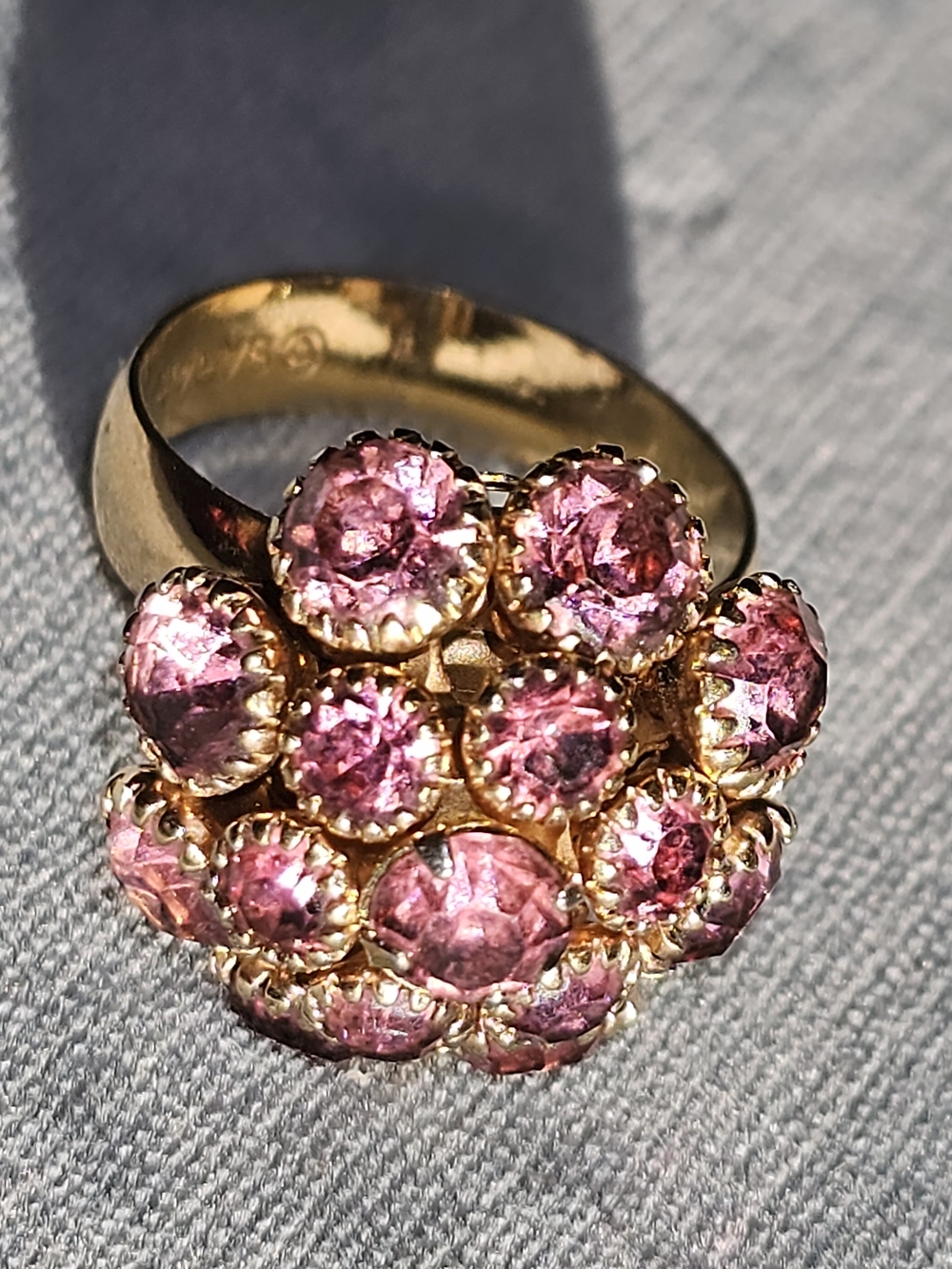 Sarah Coventry Gold-Tone Ring with Pink Crystal Cluster Dome